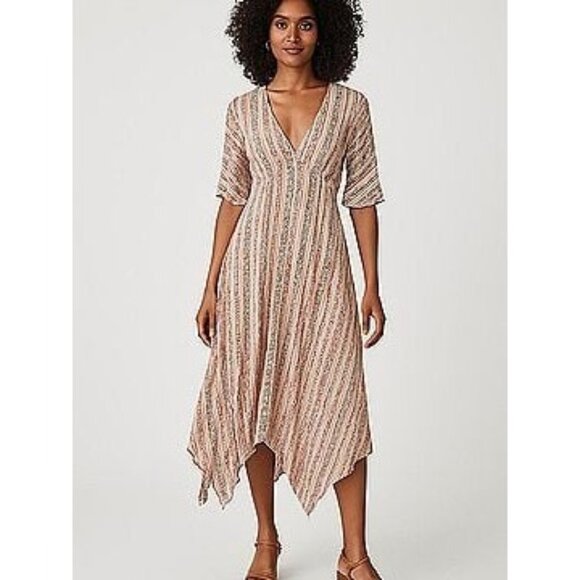 En Crème Maxi Dress Womens L Beige Boho Artsy Ethnic Gypsy Resort Beach Relaxed - Picture 1 of 16